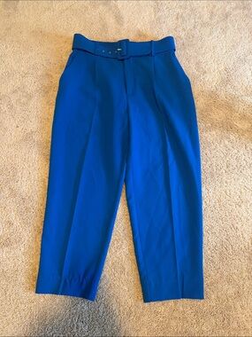 Zara Bright Blue Cropped Belted Trousers